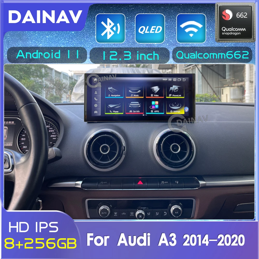 

Автомобильное радио Qualcomm 662 8 + 256 ГБ Android для Audi A3 2014-2020 автомобильный стерео Мультимедийный плеер GPS навигация головное устройство 4G carplay
