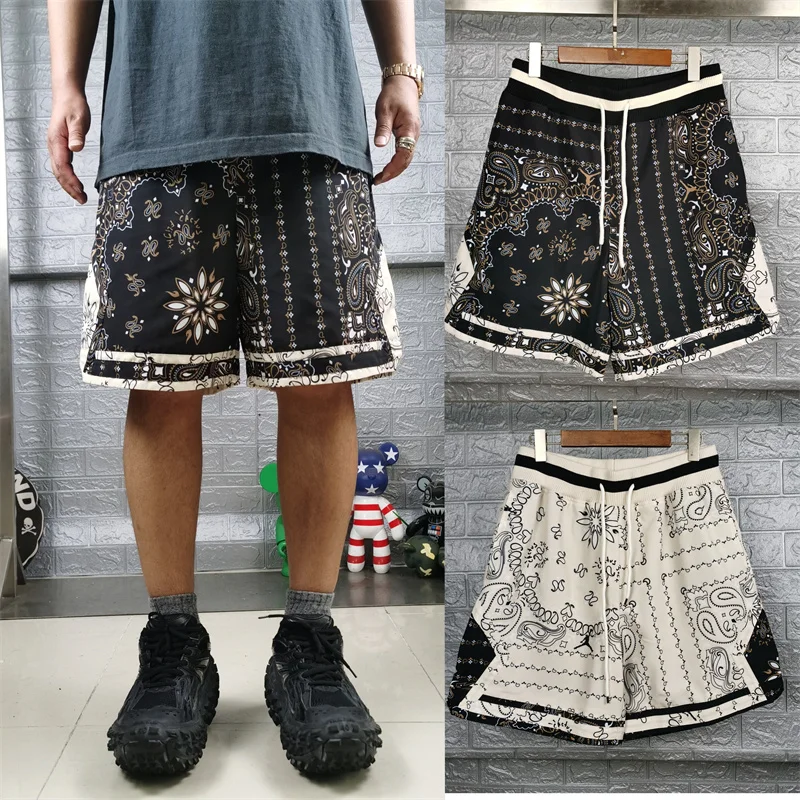 

2023SS Retro Full Screen Cashew Flower Printed High Street Pure Cotton Drawstring Men's And Women's Oversized Shorts