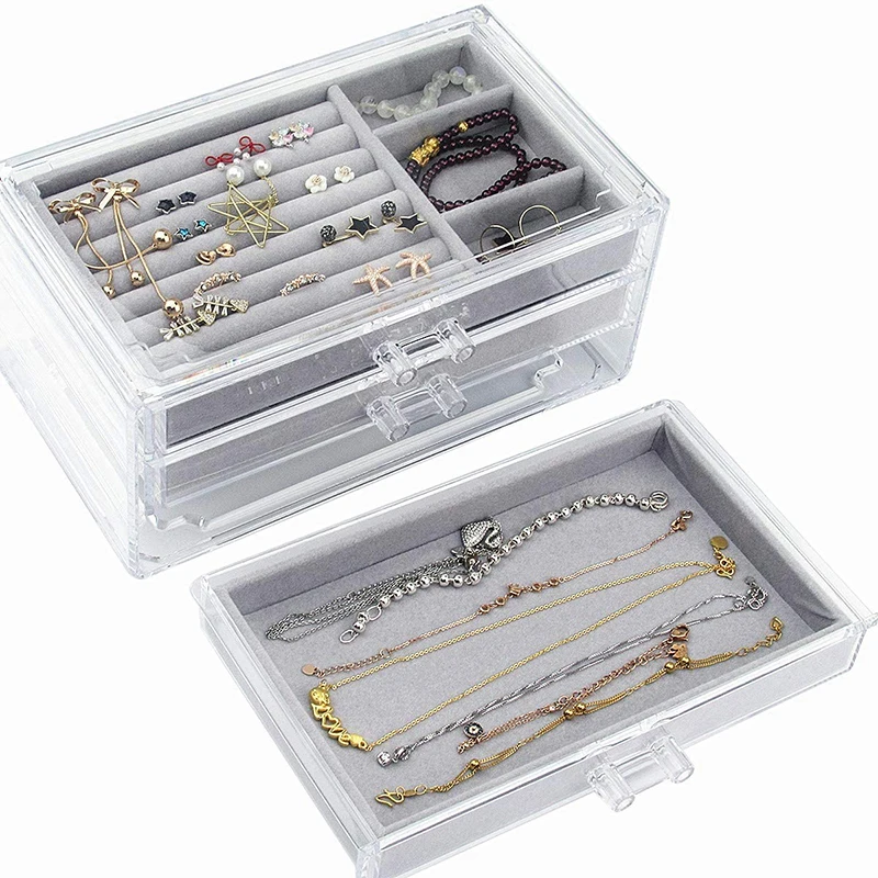 Transparent Acrylic Jewelry Storage Box Earrings Multi Layer Jewelry Earring Rings Necklaces Bracelets Display Case Women Gift