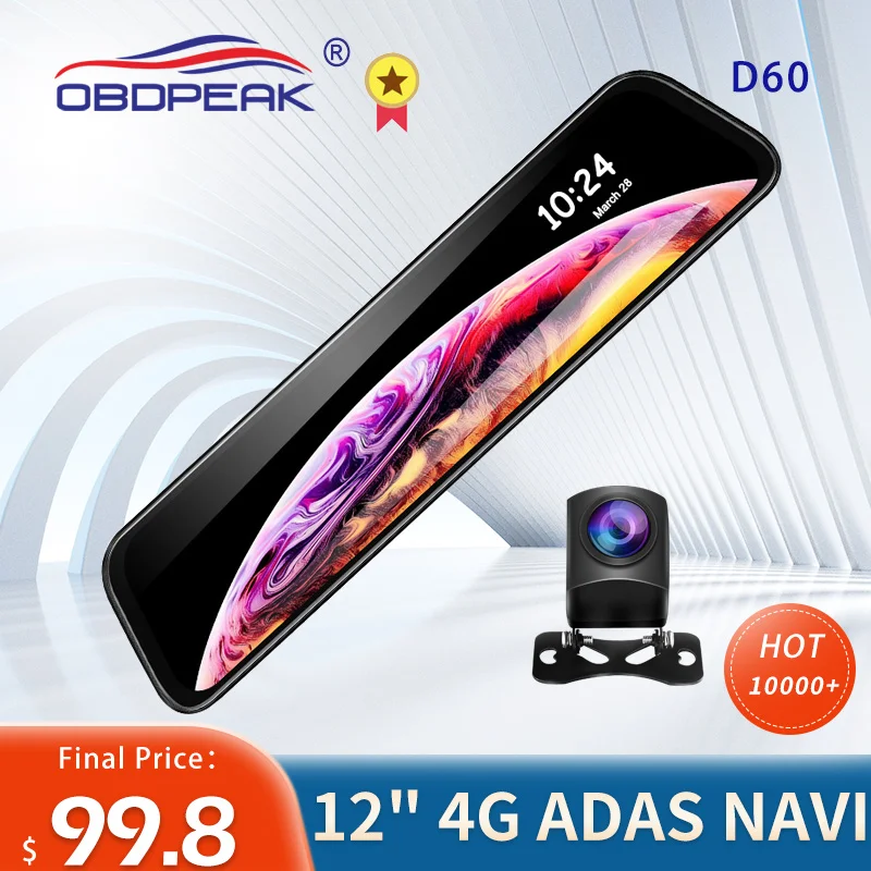 $64.21 Latest 12 Inch 4G Android Rearview Mirror Car DVR HD 1080P GPS WIFI ADAS Dash Cam Dual Lens Recorder Auto Camera Registrar DVRs