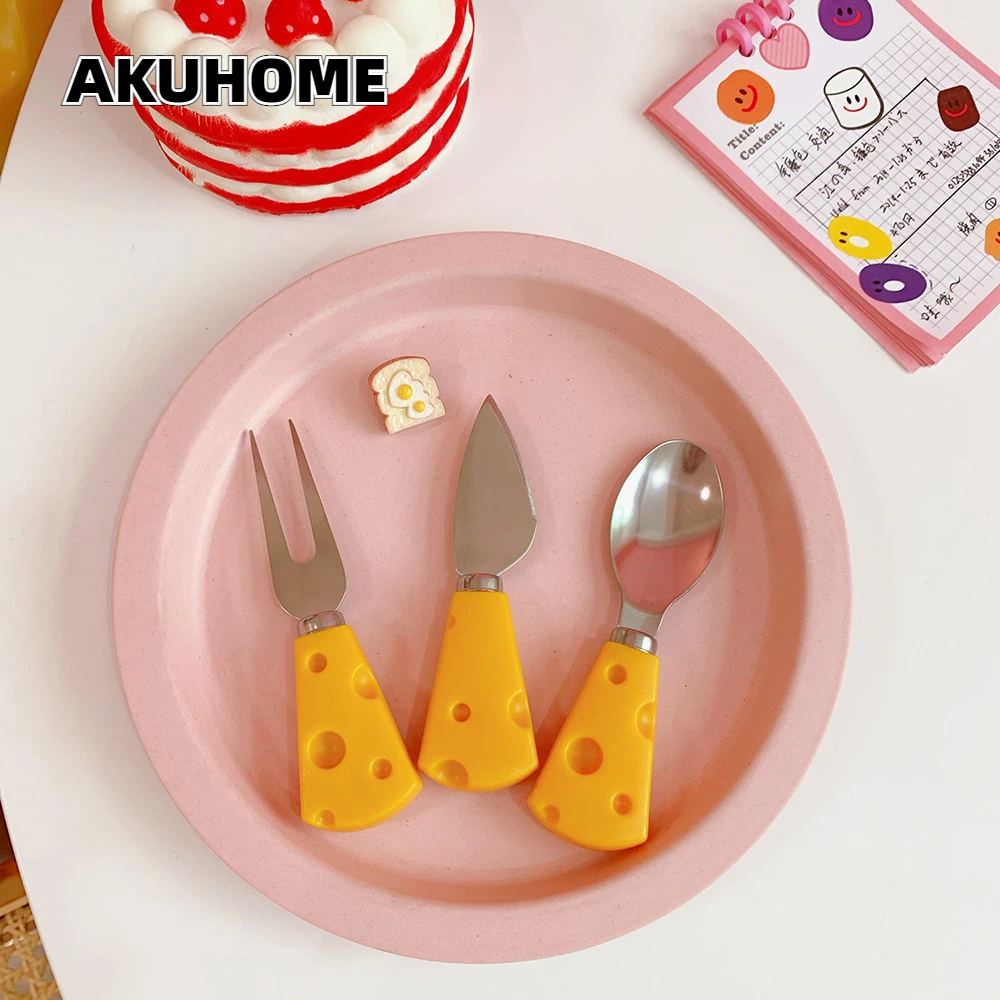 

Super Cute Cheese Net Celebrity Knife and Fork Ins Cute Breakfast Set Spread Butter Cake Bread Dessert Small Dinnerware Set