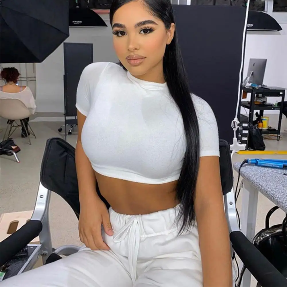 

Stylish Summer Top Trousers Set Sexy Fitness Summer Top Pants Set Butt-lifted Half-high Collar Summer Top Trousers Set