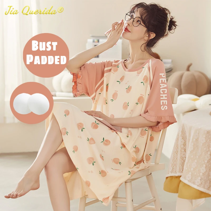 

Ins хлопковое Ночное платье Kawaii с принтом персикового цвета, ночная одежда для женщин, одежда размера плюс 3xl 4xl 5xl