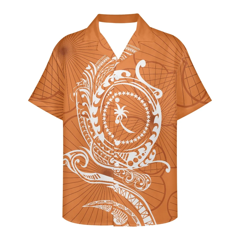 Polynesian Traditional Men's Shirts Chuuk Palm Tree Print Spring And Summer Clothes Short-Sleeved New Design V Neck Men's Shirts