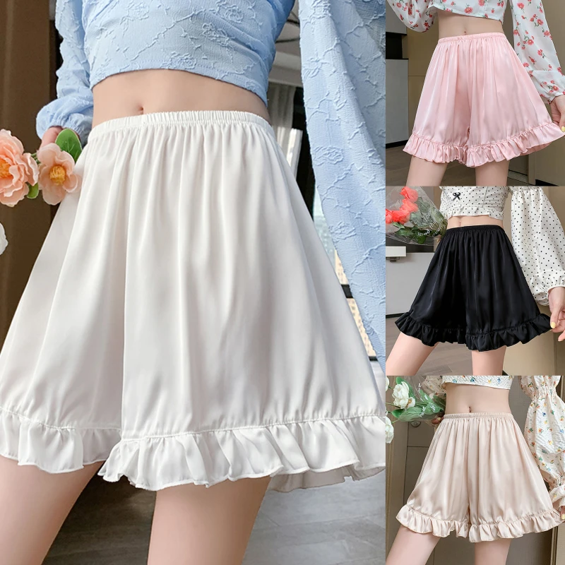 

Летние женские шелковые шорты, шорты, безопасное Женское Нижнее Белье для сна, лолитам, тыквы, шаровары с оборками, удобные дышащие