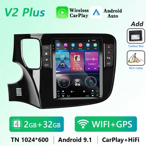 Автомагнитола Podofo 2DIN CarPlay Android для Mitsubishi Outlander xl 3 GF0W GG0W 2013-2021 мультимедийный плеер Outlander Тесла стиль