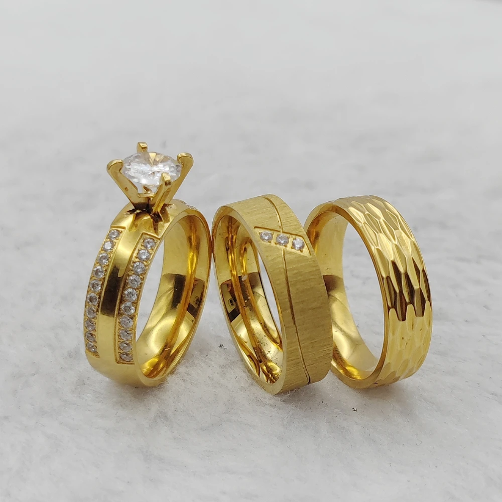 Popular Trend Jewelry 2024 Women Accessories Engagement Rings 24k Gold Plated 3 Carat Cz Wedding Bridal Sets