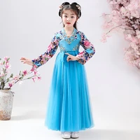 children hanfu dress summer spring chinese cheongsam princess girls long printing kimono party dance frocks tulle dresses110 160