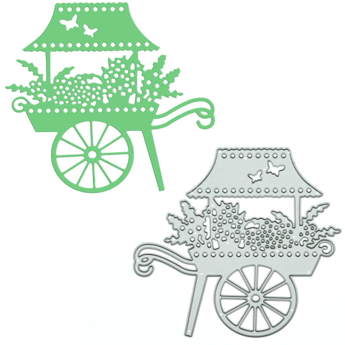 

Scrapbooking Metal Die Cut Vintage Wheelbarrow Cart with Roof Flower Pattern Cutting Template Handcraft Clipart Card Decorating