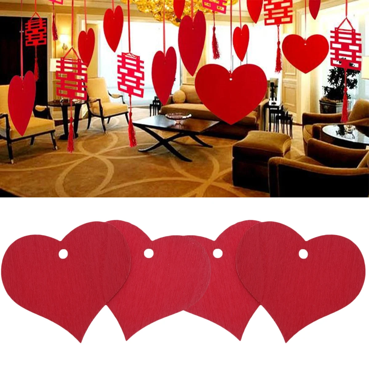 100 шт. декор DIY ремесла декоры бесцветный деревянный знак в форме сердца красные