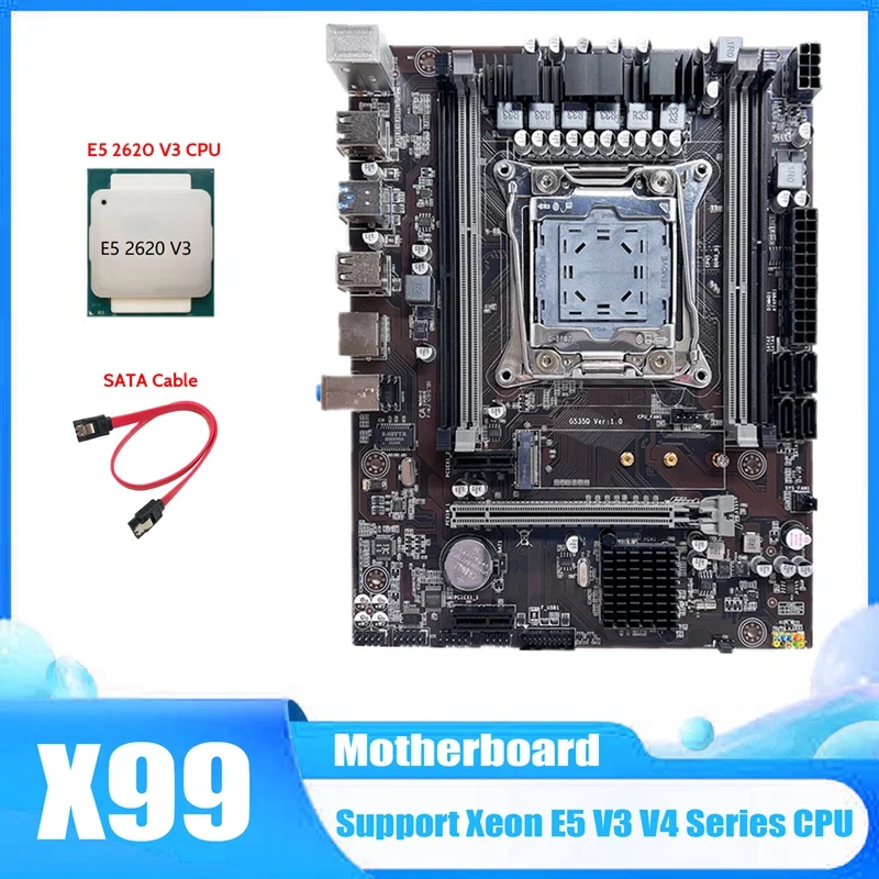 

Материнская плата X99, материнская плата для компьютера, поддержка процессора Xeon E5 V3 V4 Series с процессором E5 2620 V3 и кабелем SATA