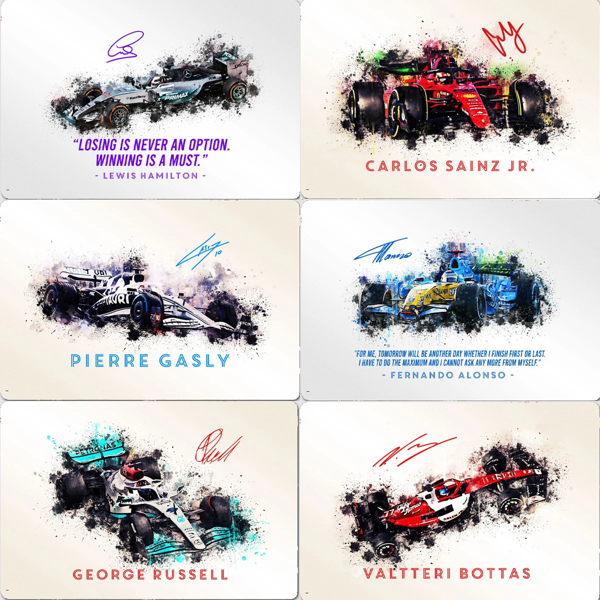 

F1 Racing Vintage Metal Poster World Famous Cars Retro Decorative Tin Sign Auto Club Wall Art Plaque Modern Home Decor Aesthetic