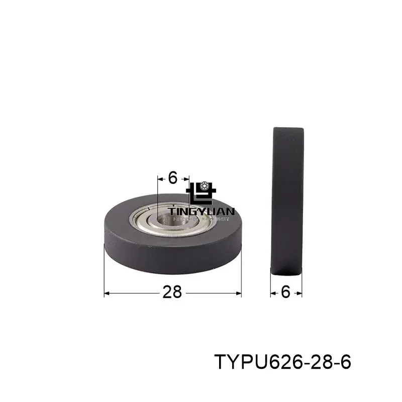 

Полиуретановый ролик стандартного размера ID6 OD28 TPU, 1 шт., черный роликовый шкив с 304 винтами, направляющее колесо
