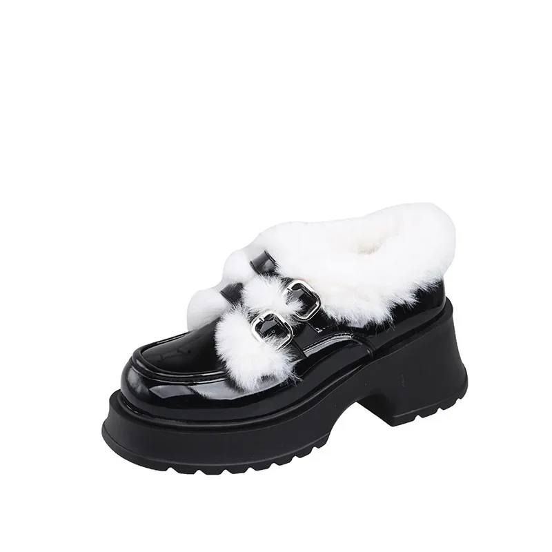 Новинка Зима 2024 маленькие кожаные Туфли Мэри Джейн на толстой подошве для женщин