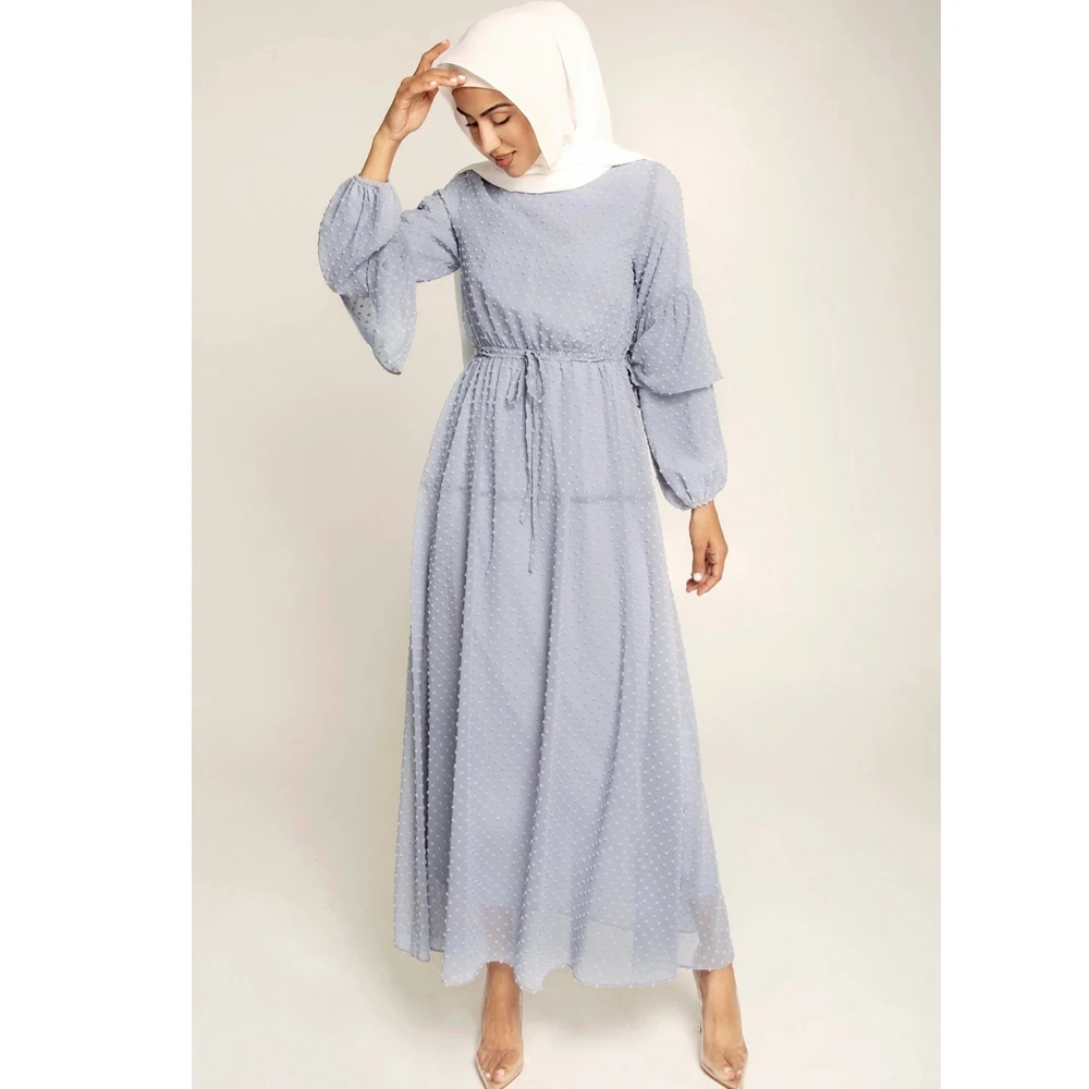 

Wepbel Muslim Chiffon Dress Ramadan Islamic Clothing Robe Caftan Solid Color Long Sleeve Eid Muslim Abaya Turkey Kaftan Hijab