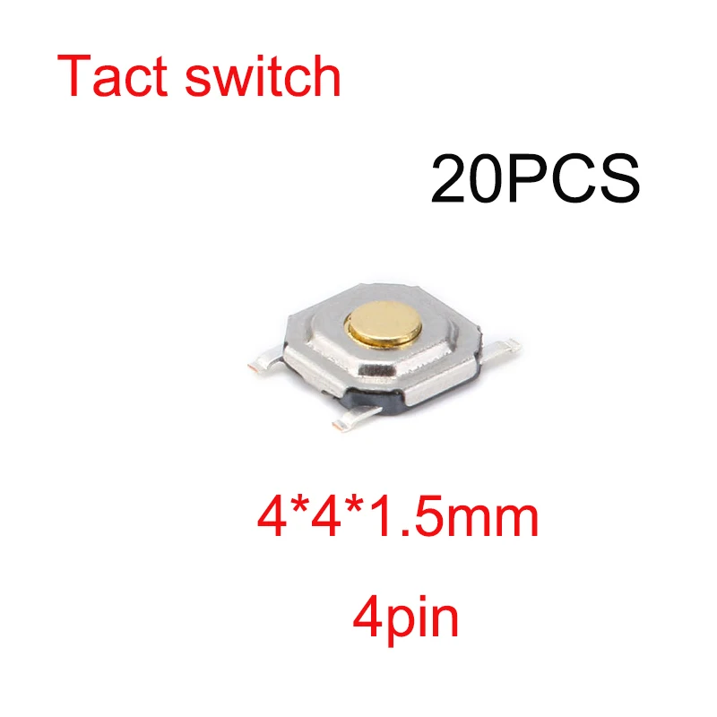 

20 шт. 4x4x1,5 мм сенсорный микропереключатель, патч-переключатель, 4*4 * SMD, 4 контакта/ножки, Кнопочная головка