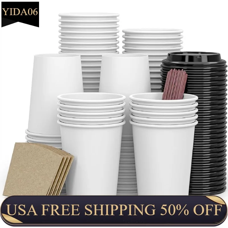 

To Go Coffee Cups 12 oz Paper Coffee Cups,120 Pack Disposable Paper Coffee Cup with Lids,Sleeves,Straws,Hot/Cold Beverage