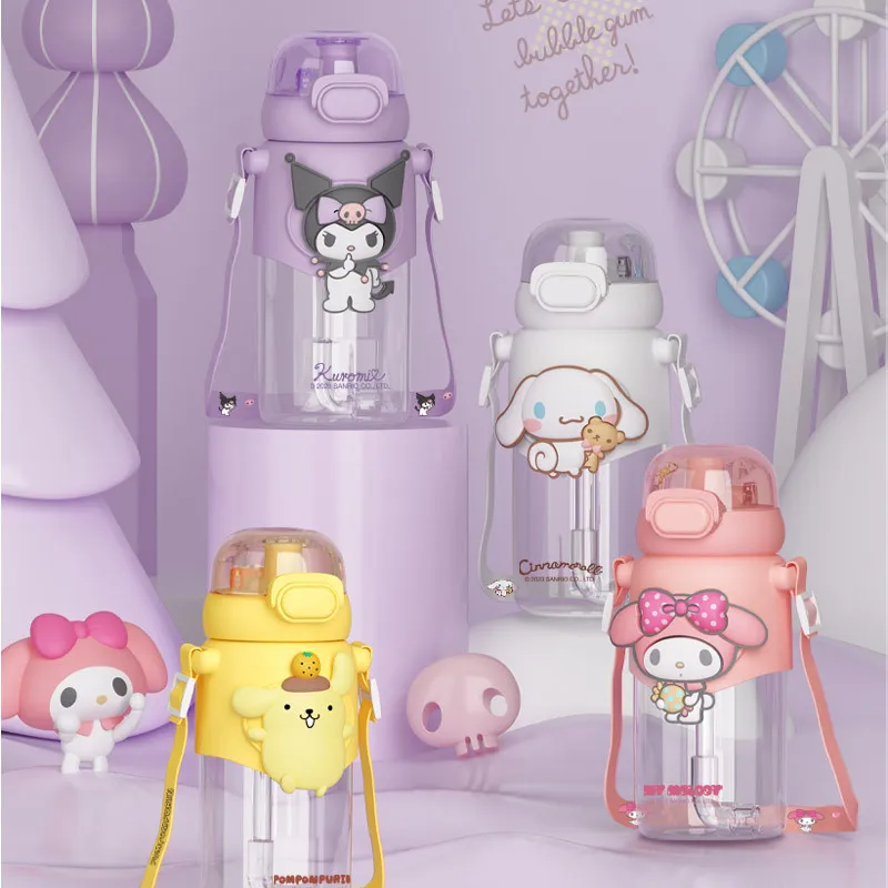 

600Ml Sanrio Cinnamoroll Plastic Sippy Cup Anime Kuromi Melody Cartoon Kawaii Sports Water Bottle Coffee Kids Water Bottle Gift