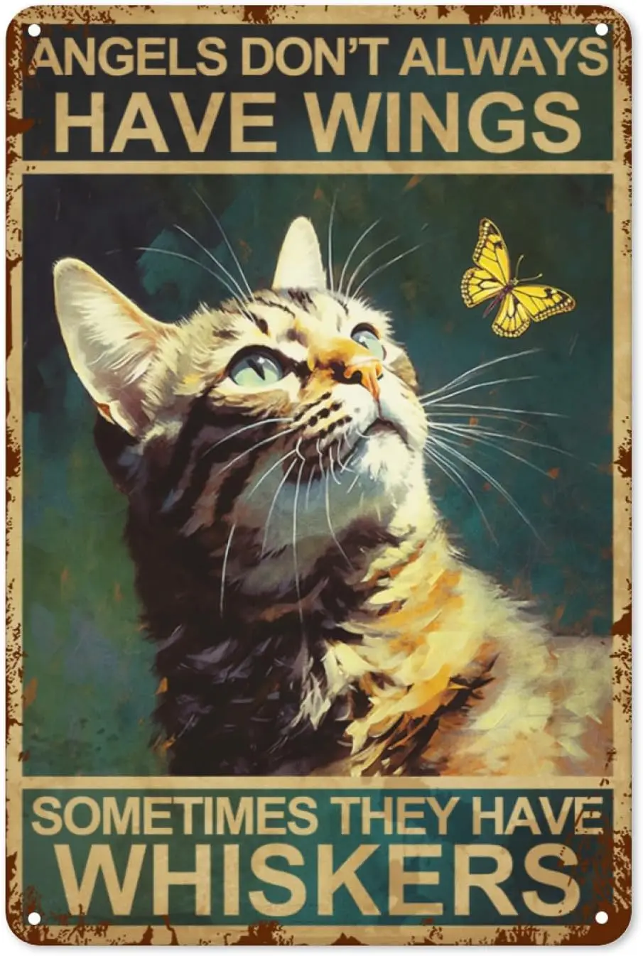 Cat Tn Sgn Vntage Angels Don't Always Have Wngs Sometmes They Whskers Плакат Ретро Любители кошек Gfts Забавный