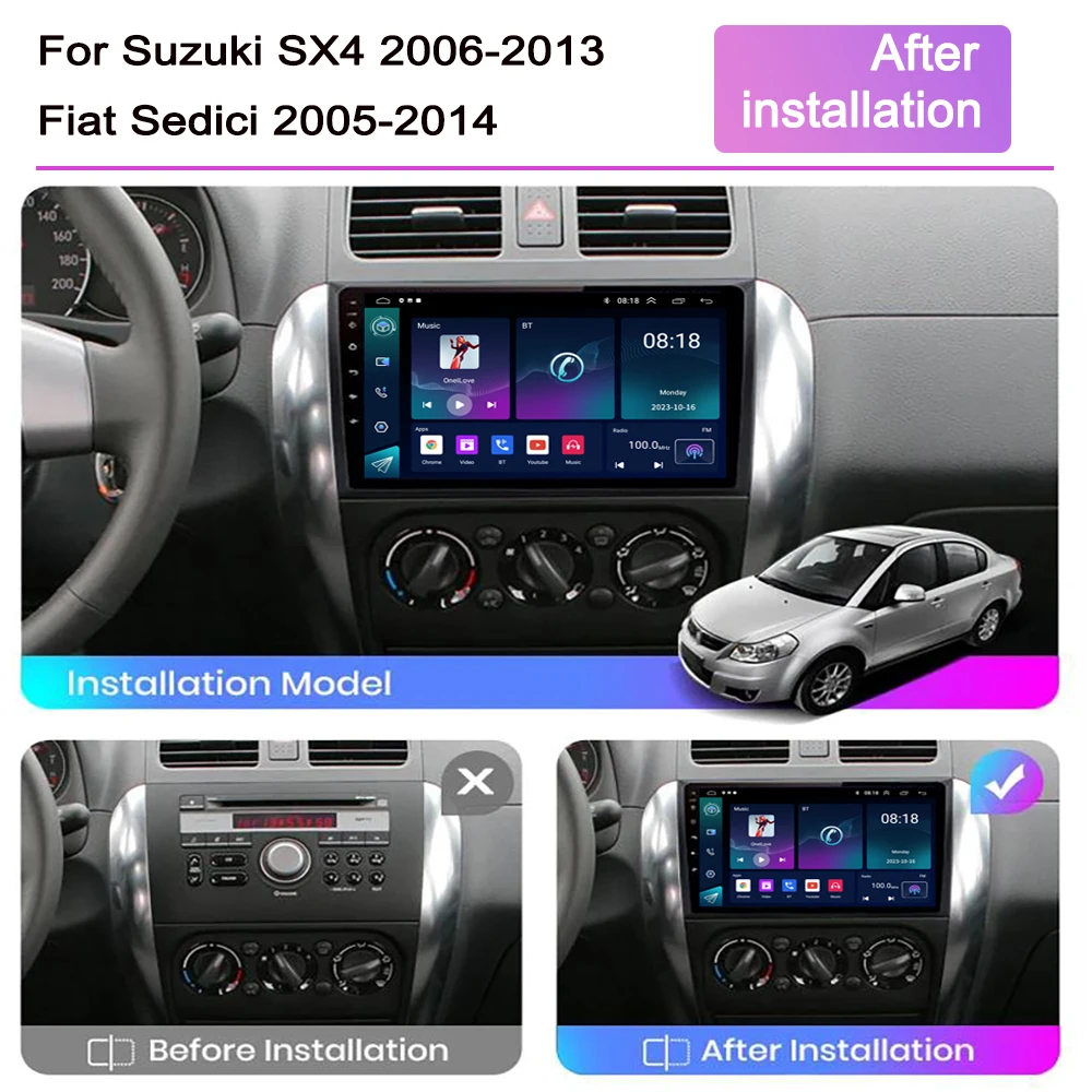 Фото Автомобильный радиоприемник Android 13 2Din для Suzuki SX4 2006-2013 Fiat Sedici 2005-2014, мультимедийный видеоплеер Navi Carplay, стерео головное устройство №2