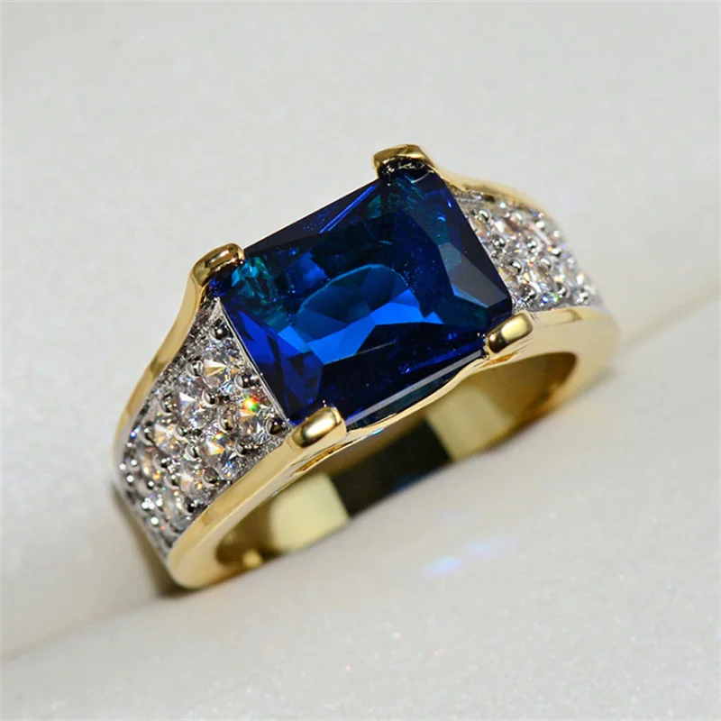 

Qualities Classical Gold Color Square Geometry Rings for Women Trendy Metal Inlaid Blue Stone Wedding Engagement Jewelry