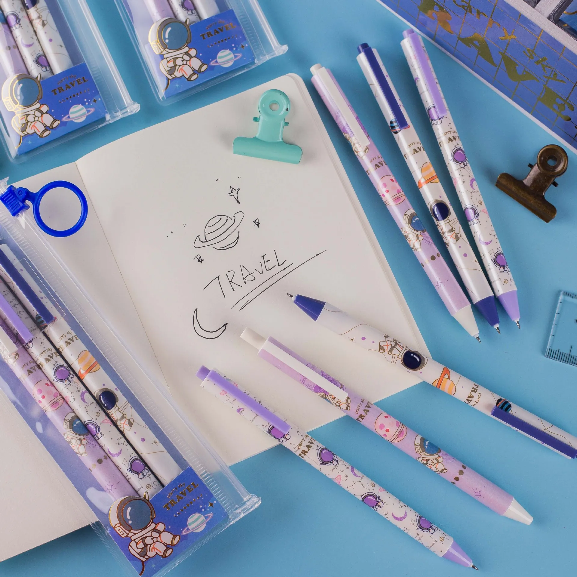 

3 pcs/set Kawaii Astronaut Cartoon Black Ink Mechanical Gel Pen School Office Supply Stationery Cute Gel Pens Gift Prizes