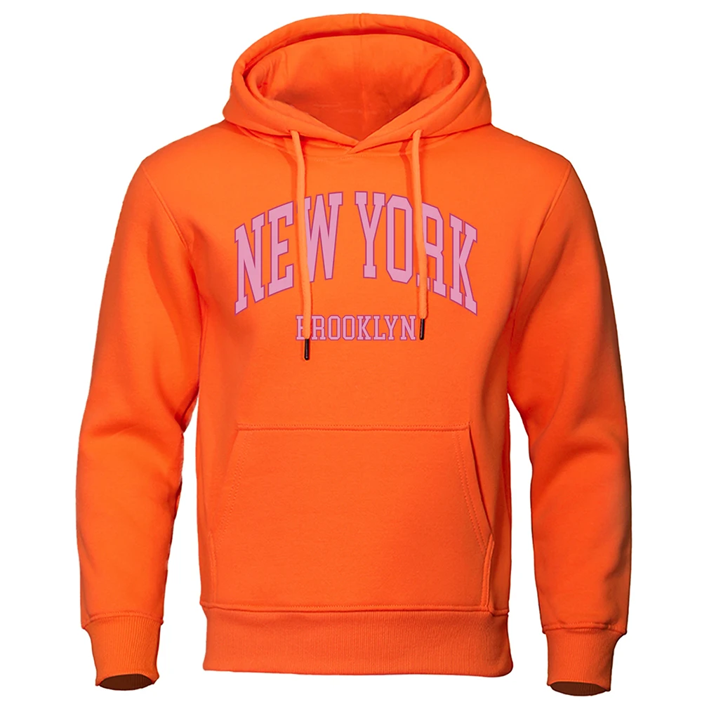 

New York Brooklyn Pink City Letter Print Hoodies man Soft Loose Hoody Cotton Quality Brand Clothes Spring Thicken Sweatshirt