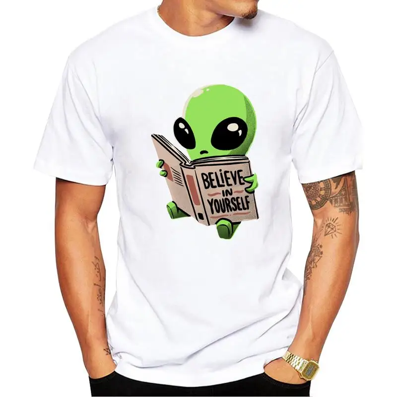 

FPACE Believe in YourselfMen T-Shirt Hipster Tshirts Funny Book Alien Printed Tops Short Sleeve t shirts Essential Tee