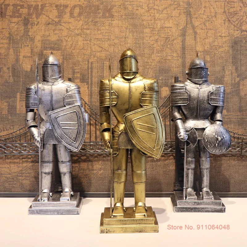 

Ancient Rome Armor Hero Figure Statue Vintage Home Decoration Accessories Handmade Iron Crafts Soldier Sculpture Desk Ornaments