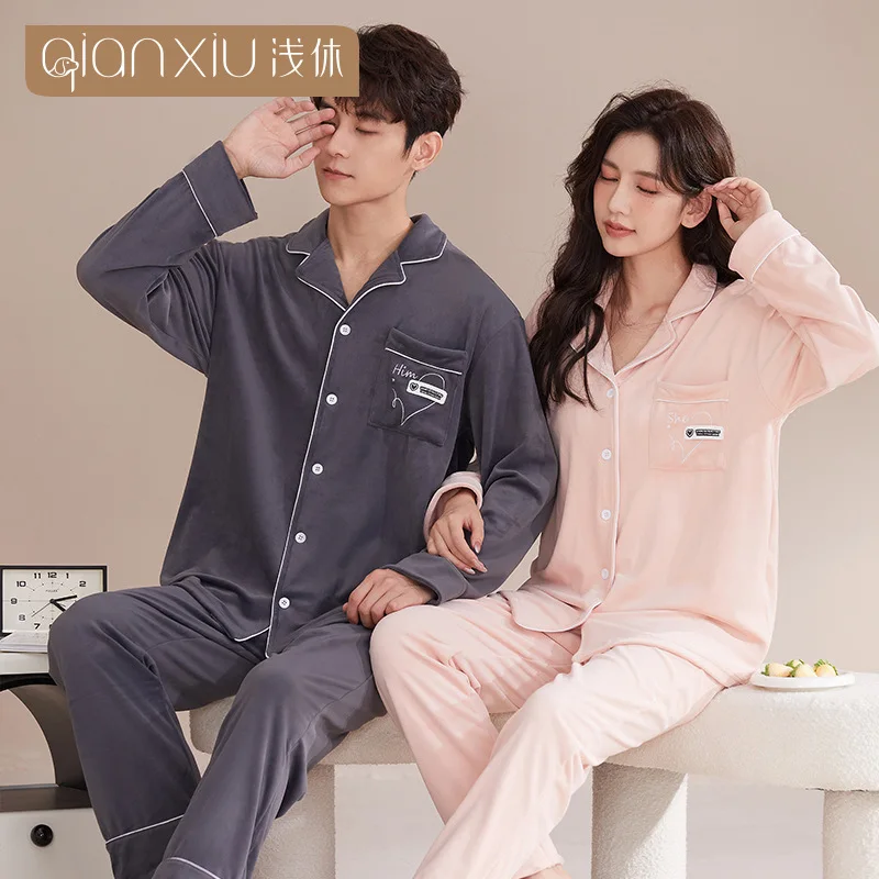 

Couple Pajamas Island Velvet Autumn and Winter Men's and Women's Coral Fleece Lined Padded Warm Keeping Homewear