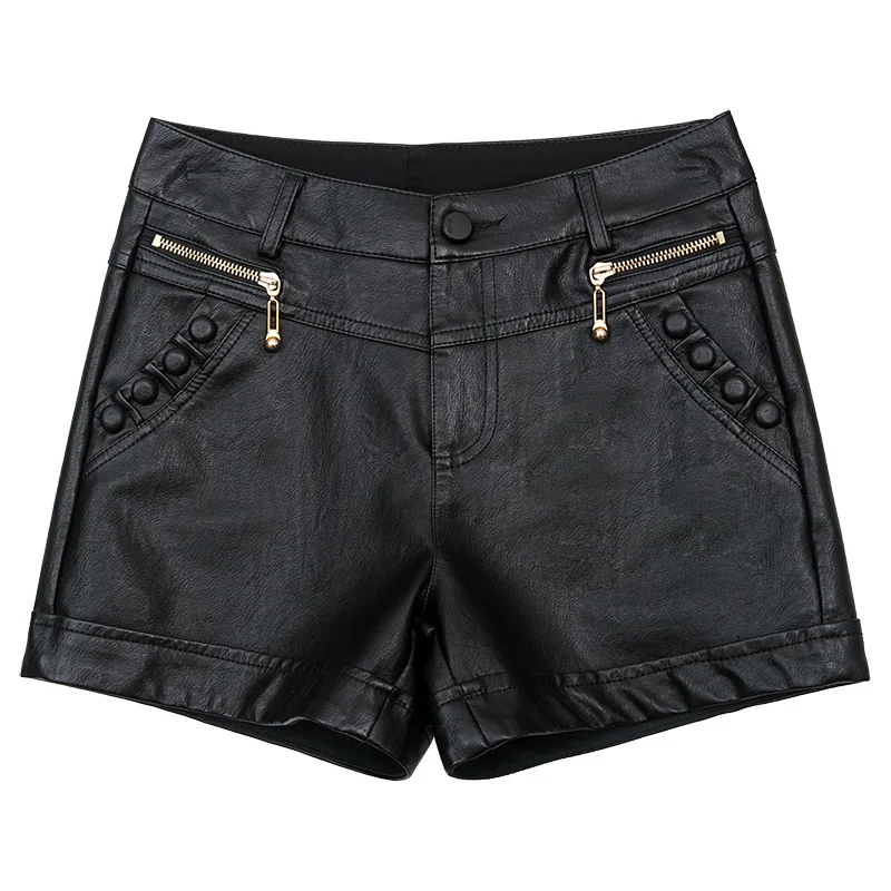 UHYTGF Spring And Autumn Leather Shorts Women's Korean Wide Leg Pants Ladies Casual PU Leather A-Line Pants New Female Pant 01