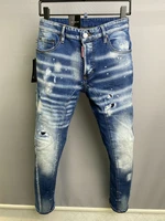 new mens dsquared2 buttons jeans ripped for male skinny pants mens denim trousers top quality slim jeans a511