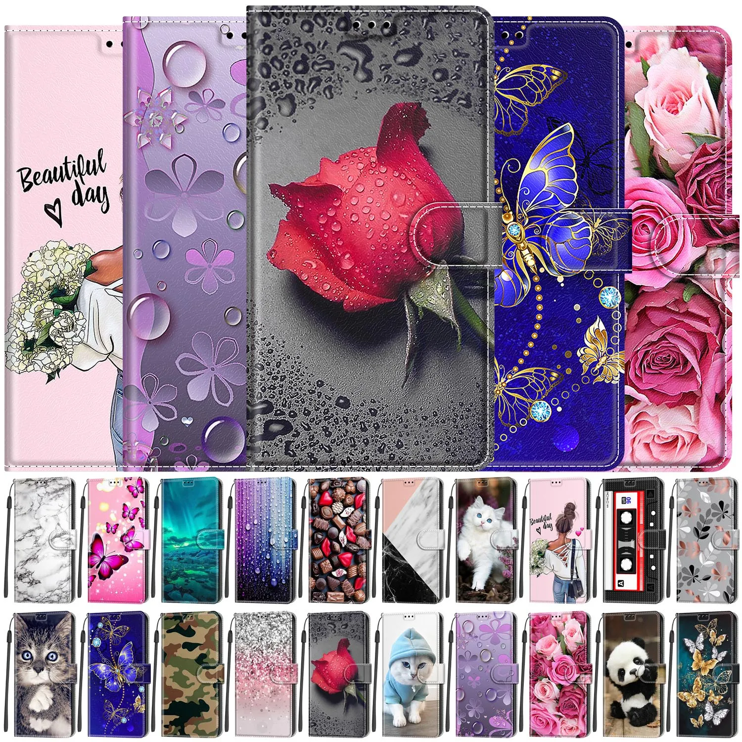 

Flip Leather Wallet Case For Samsung Galaxy A23 A73 5G Case Book Cover For Samsung Galaxy M23 M33 M53 F23 5G Fundas Cute Printed