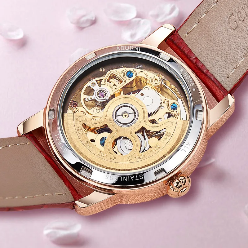 Double Heart Dial Ladies Watch Automatic Mechanical Movement Business Trend Waterproof Simple And Generous enlarge