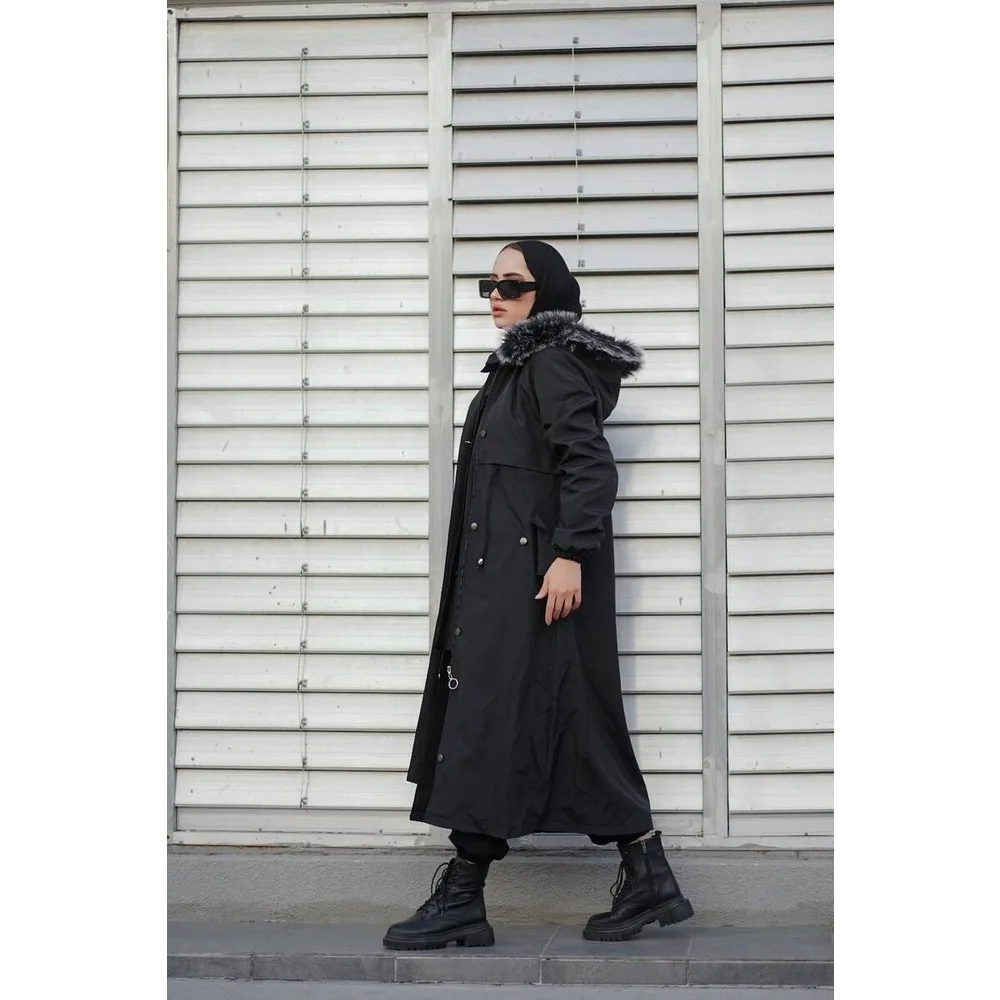 

Hooded with Furs Inside Coat MDR10567 Black