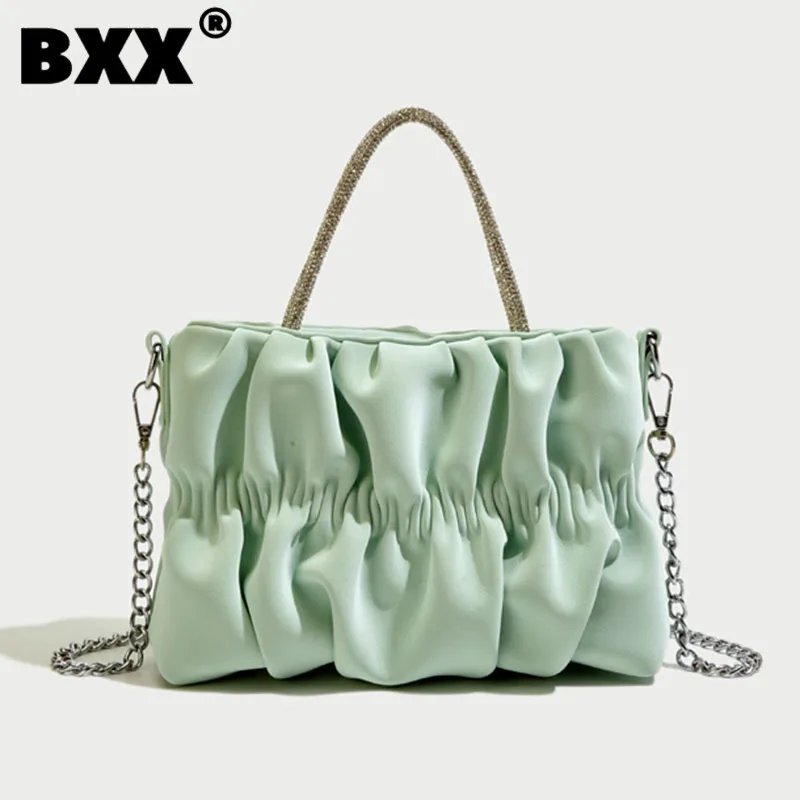 

[BXX] Ruched Diamond Chains Single Shoulder Crossbody Bags Light Color Elegant Temperament Exquisite Handbags 2023 New 8CY407