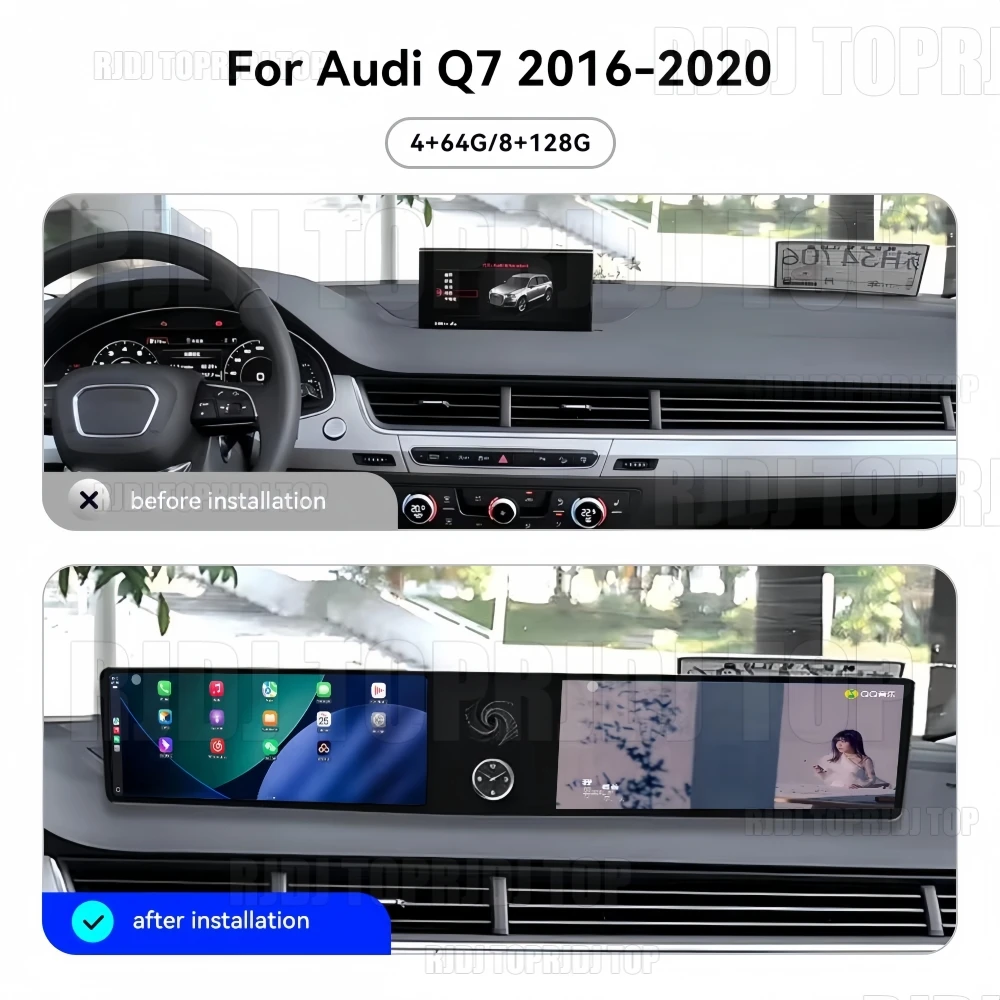 Фото Двухэкранный 12.3-дюймовый сенсорный экран Android 13 с CarPlay, автомобильная магнитола для Audi Q7 2016-2020, GPS-навигация, мультимедиа, DSP №2