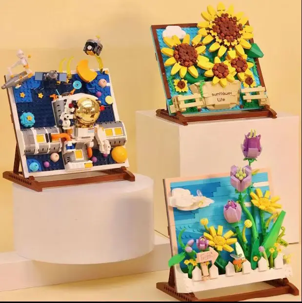 

MOC Idea Picture Tulip Sunflower Space Exploration Creative Frame Lucky Model Building Block Bricks Toys Kids Christmas Gift Set