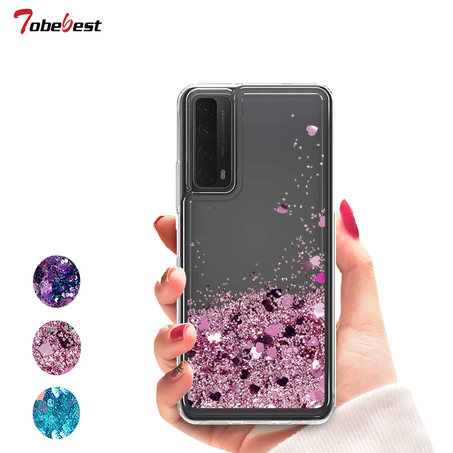 Чехол для Huawei P Smart 2021 Y7a силикон прозрачный с блестками