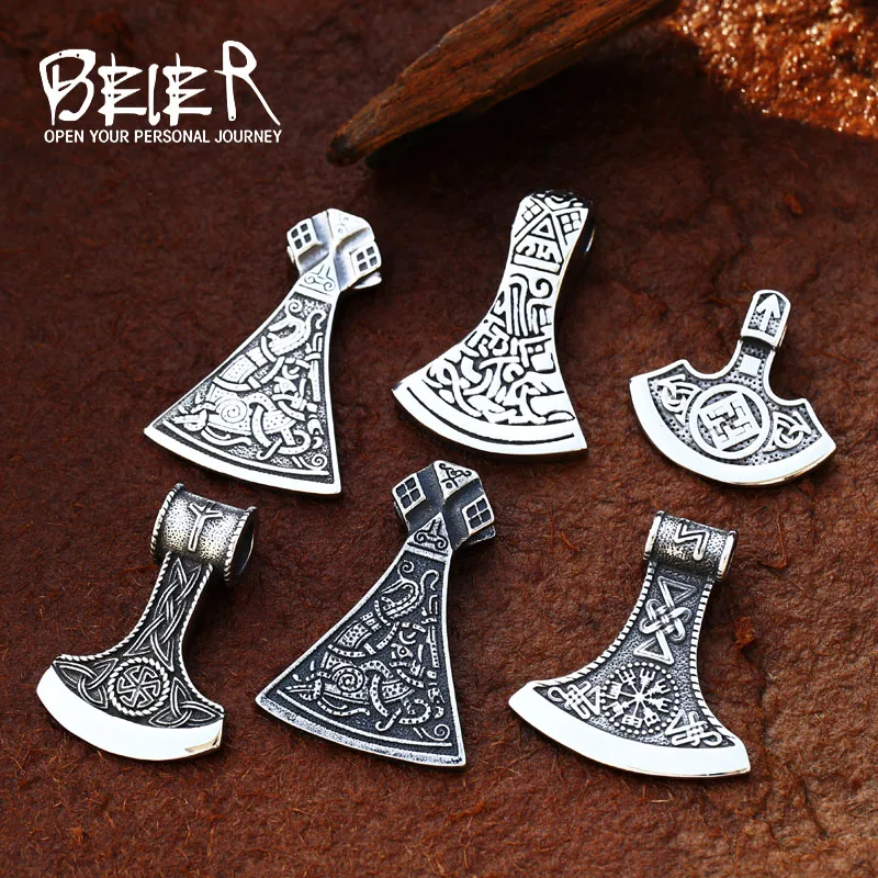 

BEIER 316L Stainless steel thor's axe head pendant necklace viking scandinavian norse man punk rock Vintage jewelry BP8-272