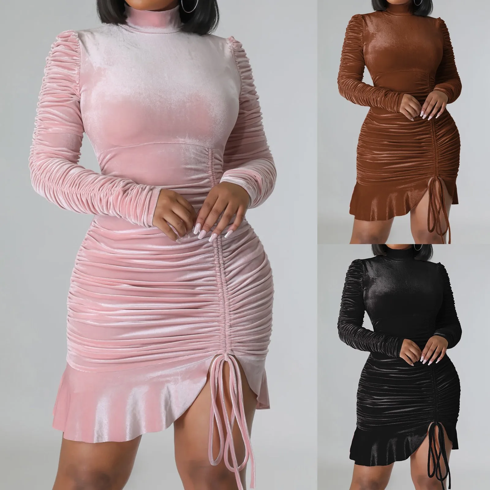 

Женские платья-куртки в европейском и американском стиле, новые бархатные милые женские летние платья с воротником-стойкой для осени и зимы