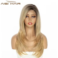 aisi hair synthetic long layered wig mixed ombre blonde side part wavy wigs for women natural heat resistant daily party hair