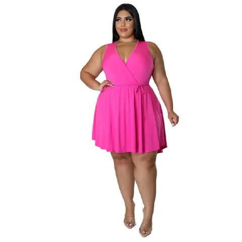 Женское Повседневное платье без рукавов, розовое плиссированное платье-майка с V-образным вырезом