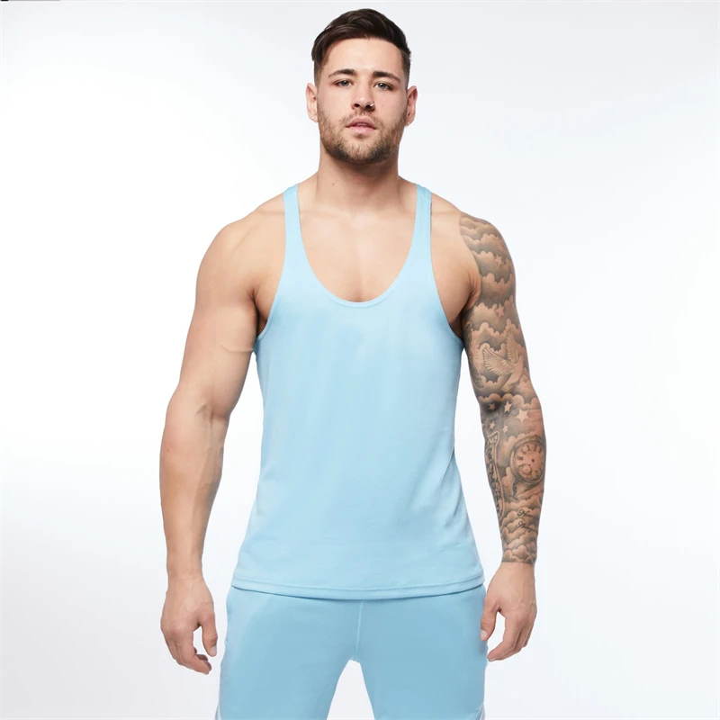 

Summer solid color men's vest Slim I-shaped vest gym fitness exercise sportswear polyester quick-drying mesh casual top