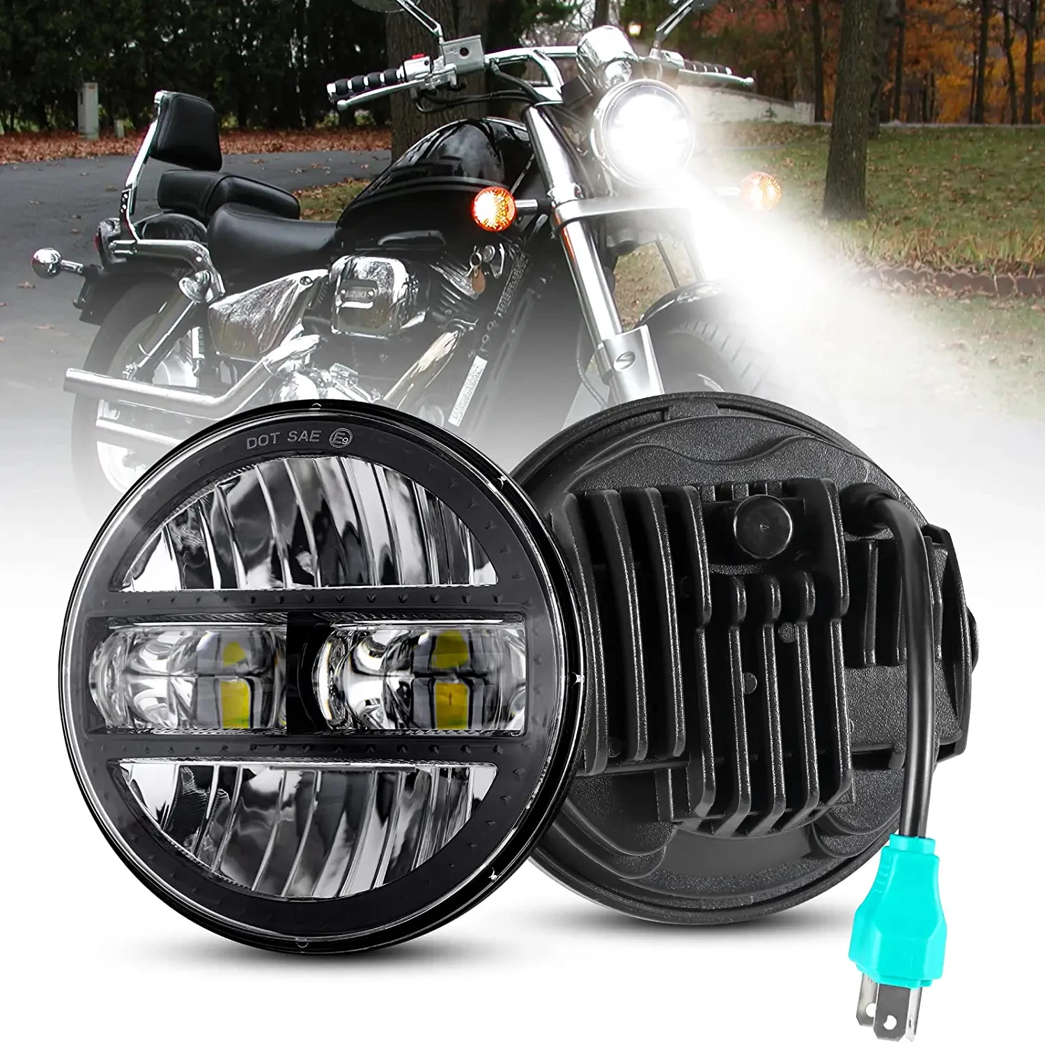 5.75 Inch LED Headlight for Harley Sportster Dyna Iron 883 1200 Moto 5 3/4" Headlamp With Hi-Low Beam DRL Turn Signal