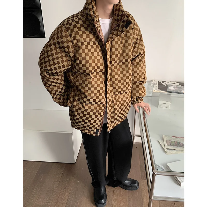 Winter Jacket Men Warm Fashion Casual Thickened Down Jacket Men Korean Loose Thick Plaid Short Coat Mens Parker Clothes M-2XL