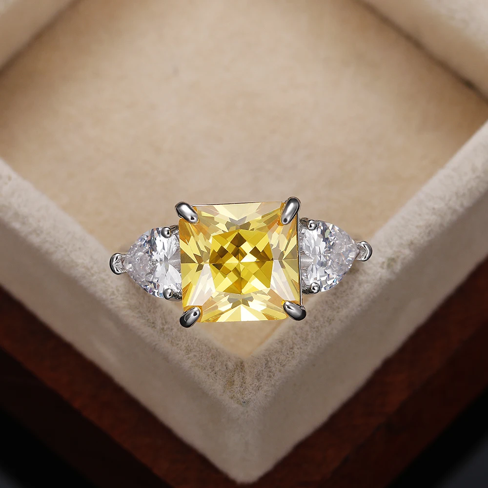 

Huitan Simple Elegant Female Cubic Zirconia Ring Crystal/Pink/Yellow Square CZ Engagement Wedding Bands Women Ring Trend Jewelry