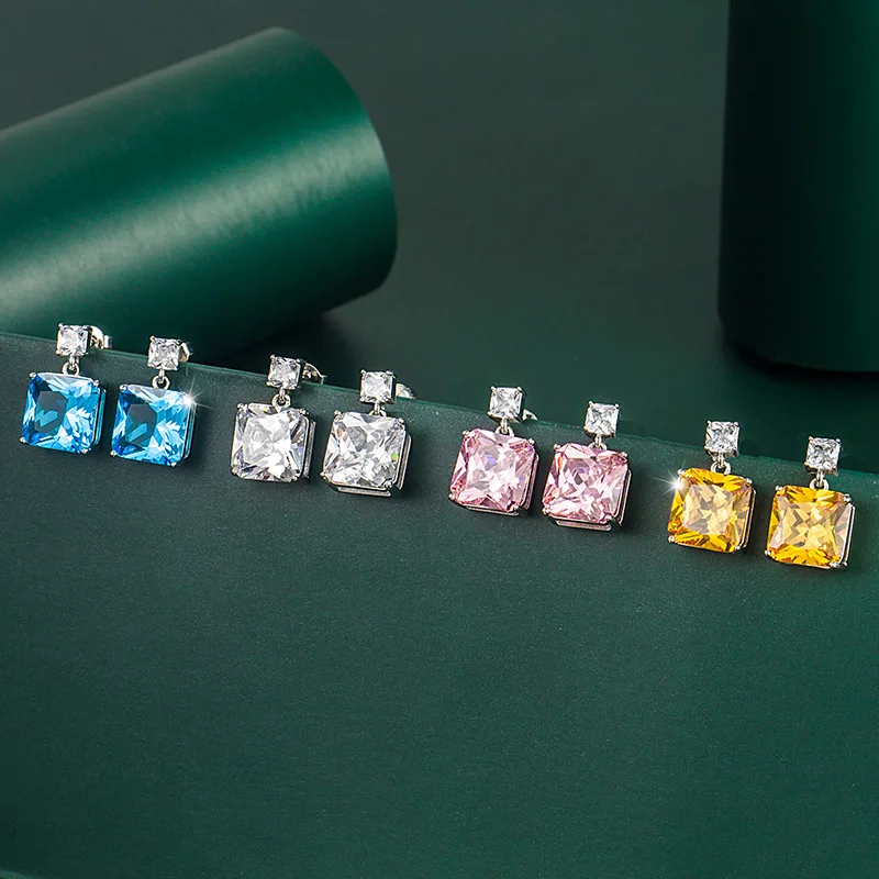 

Uilz Drop Earrings Silver Color Jewelry with Zircon Gemstone Geometric Shape Earrings Accessories for Women Wedding Party Gift