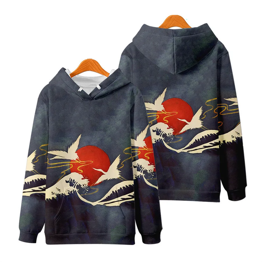 Japanese Cranes Pullover Hoodies Men 2022 autumn Winter Hip Hop Male Casual Hooded Sweatshirts harajuku Streetwear jacket coat