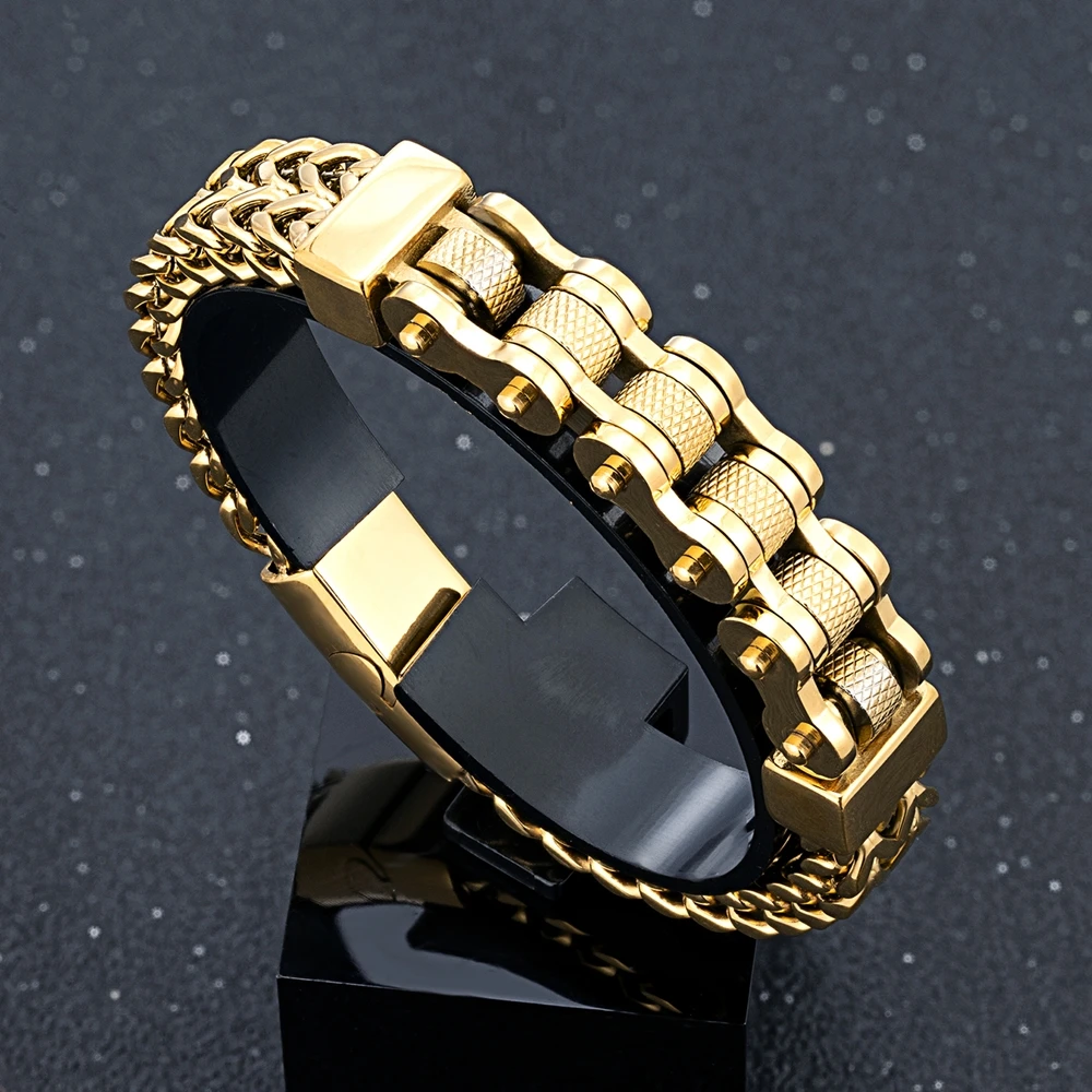 MKENDN мотоциклетный велосипедный стиль Мужские браслеты 18k позолоченные 12 мм